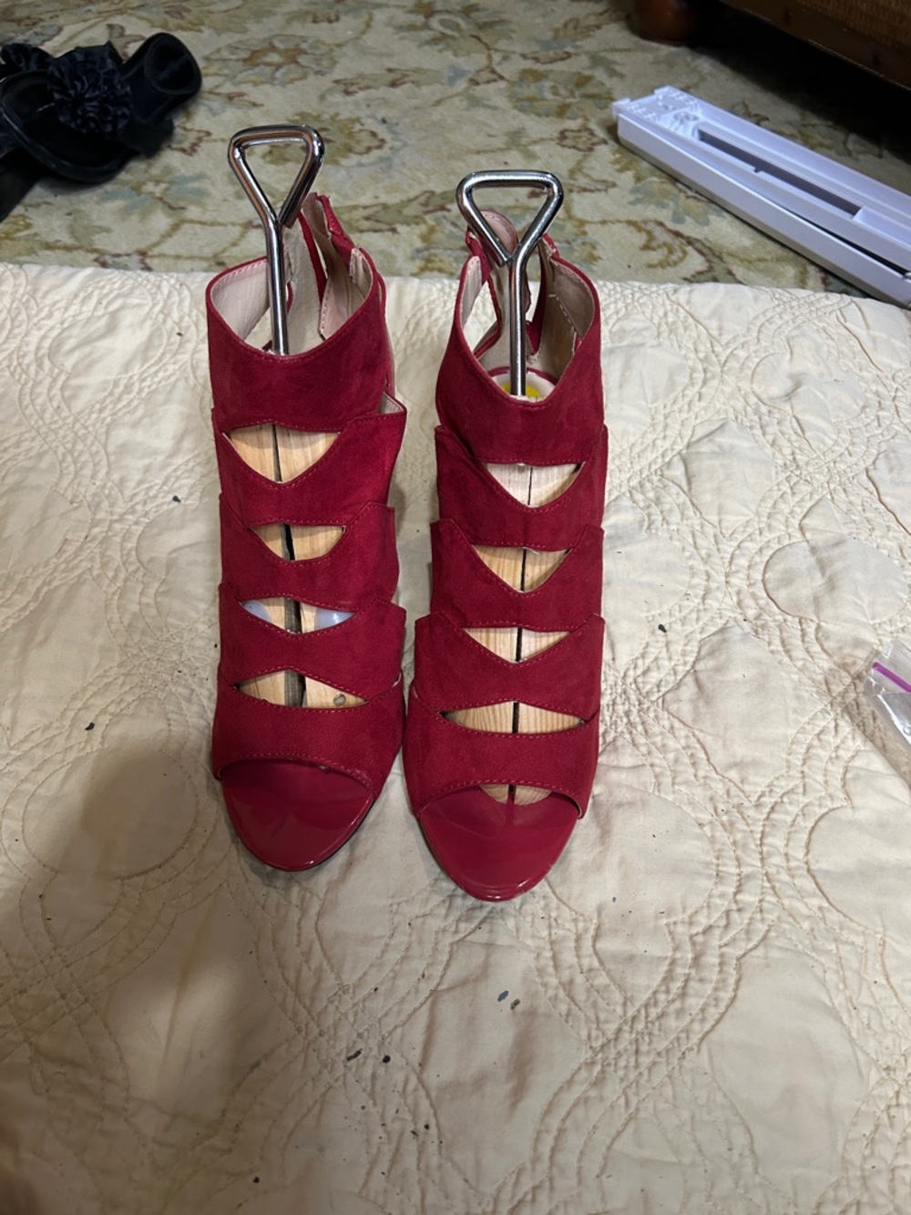 Nine West Red Suede Cutout High Heel Sandals